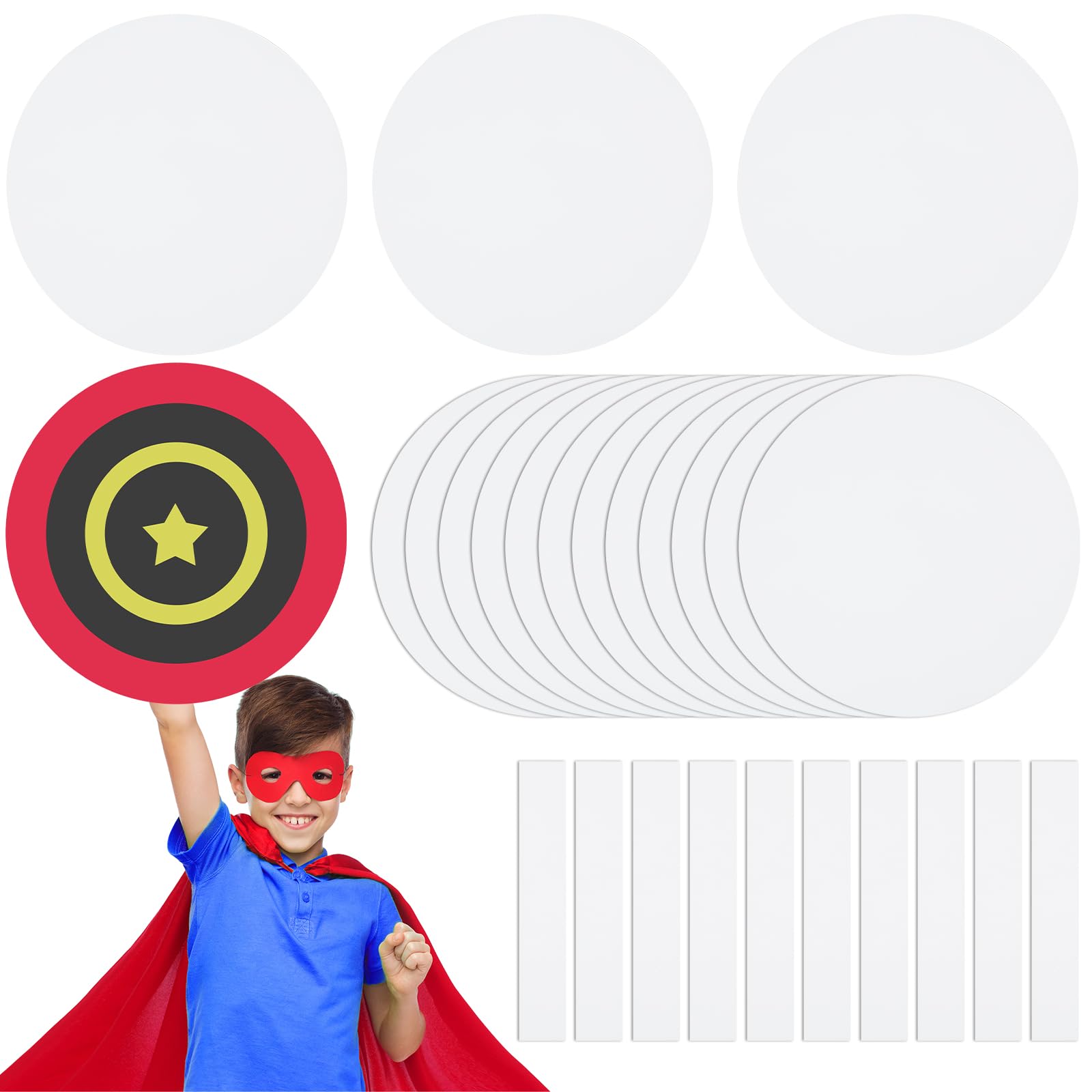 Motipuns 24 Pcs Captain Shields Color Your Own 13 Kids Halloween Role Paly Captain Hero Shield Crafts DIY Blank Cardboard Hero