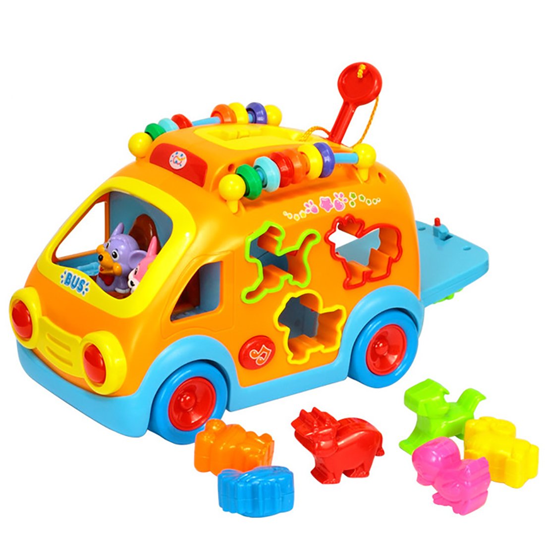 Kiditos Happy Animal Bus With Music, Lights, Shape Sorter, Animal Sounds, Moving Wheels & Beads | Educational Play For Toddlers 