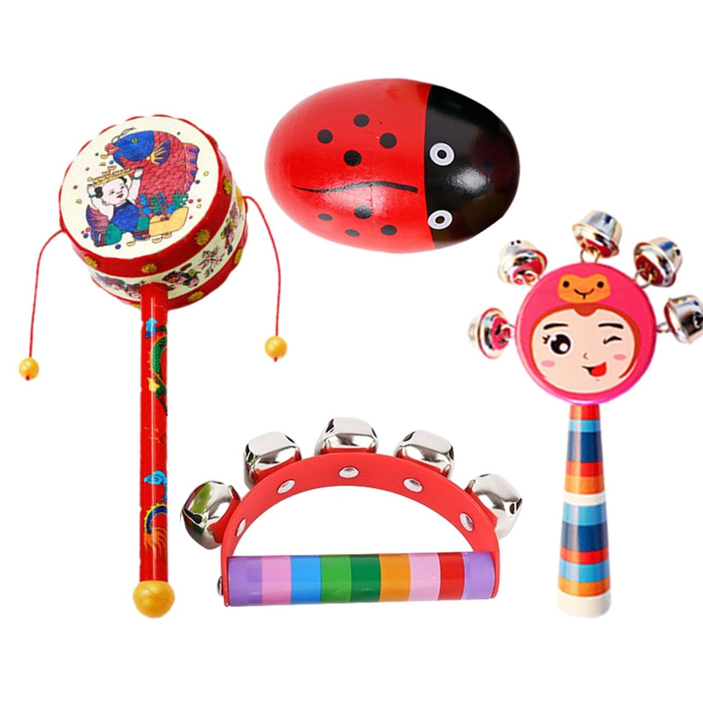Secret Desire 4 Pieces Wooden Percussion Musical Instrument Playset For Newborn Baby Party Style B|Rattles