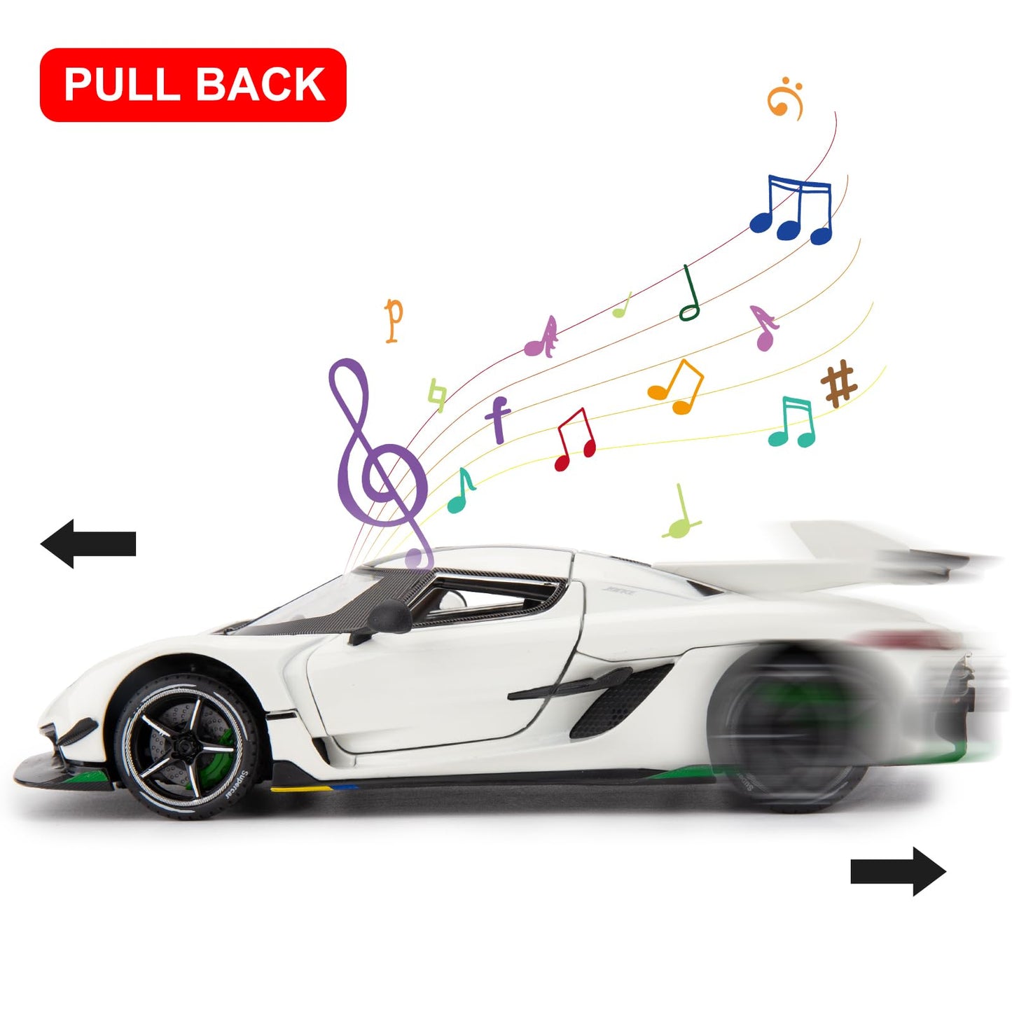 BDTCTK Compatible for 1:24 Koenigsegg Jesko Car Model, Diecast Collectible Pull Back Model Car with Sound and Light, Toy Gift Ve