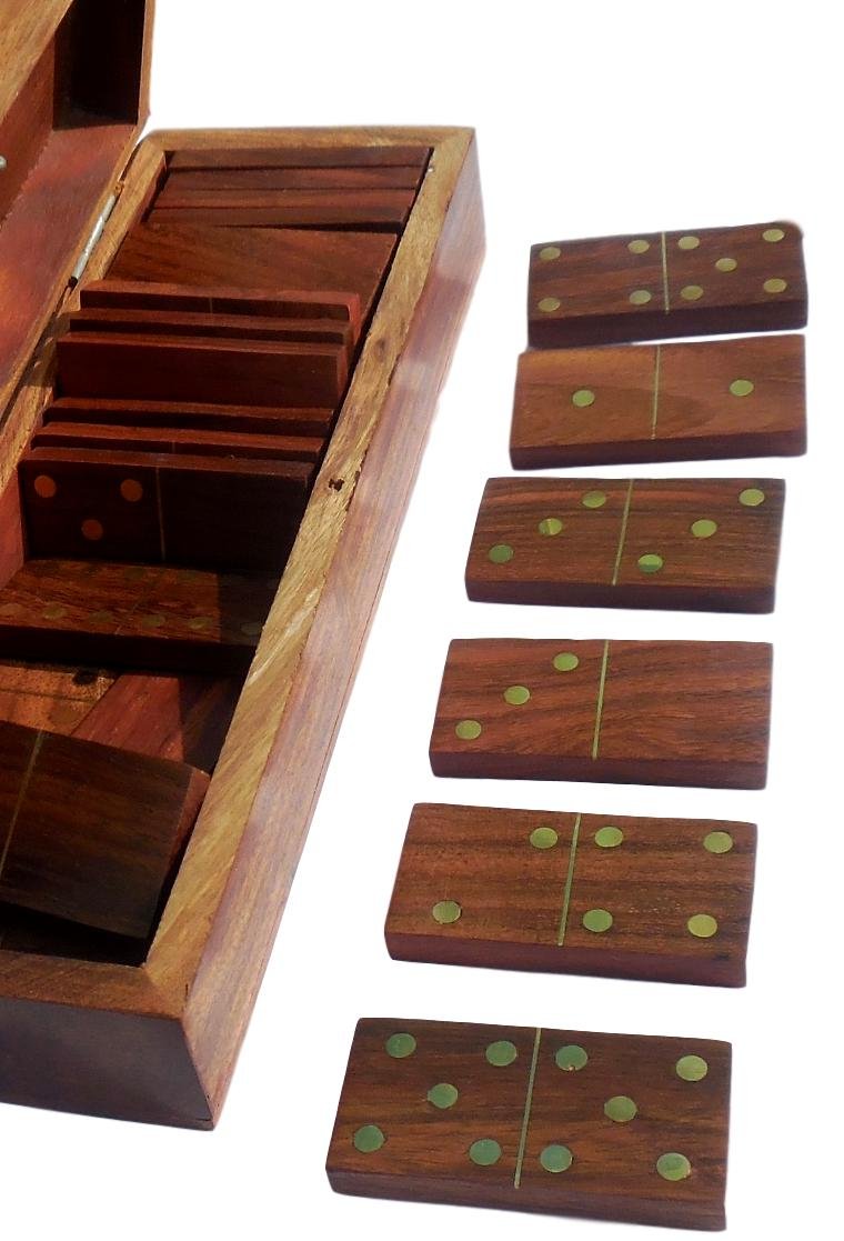 Tosqp27 Gift Domino Set Game 28 Piece Dominoes Tiles Handcrafted Classic Numbers Table Game With Wooden Storage Case