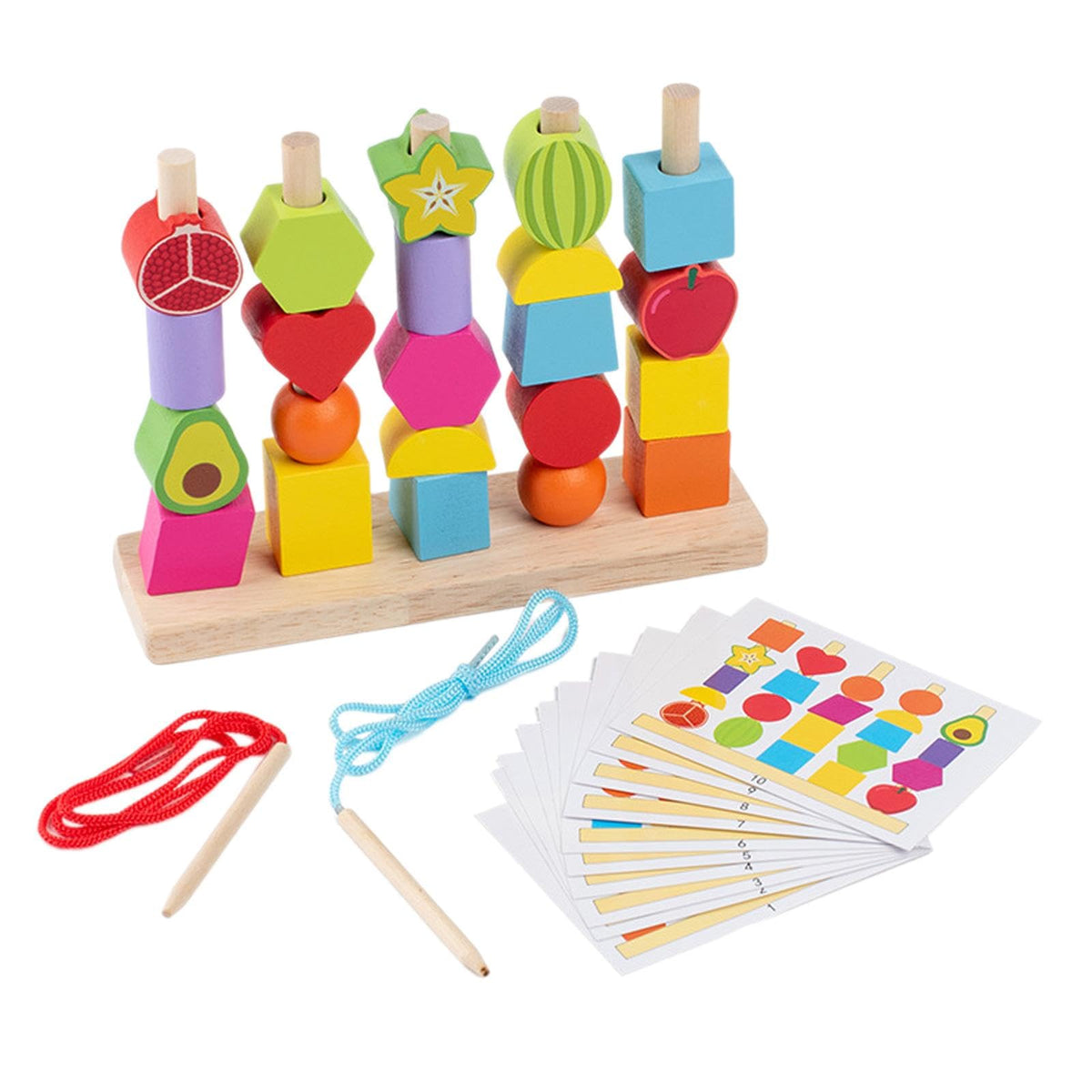 Calandis Montessori Wooden Beads Sequencing Toy Set Lacing Beads For 1 2 3 4 5 6 Kids | Developmental Baby Toys | Toys For Baby