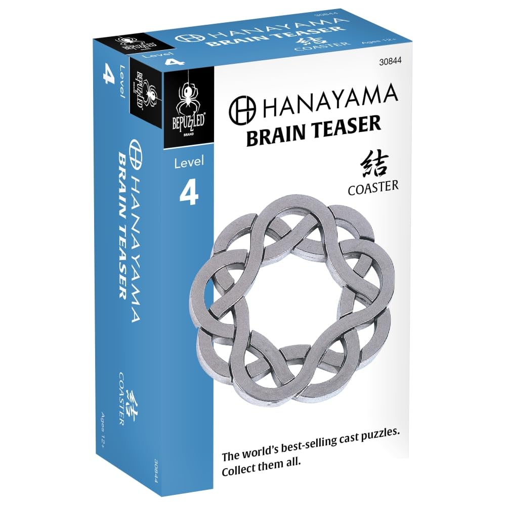 BePuzzled Coaster Hanayama Metal Brainteaser Puzzle, Mensa Rated Level 4, Chrome, Ages 12+ - Model 30844