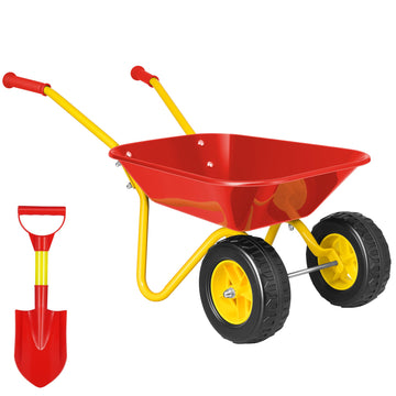 VIVOHOME Kids Wheelbarrow Children Garden cart with Toddler Gardening Tool Set Child Wheel Barrel Outdoor Indoor Toys Gift Red