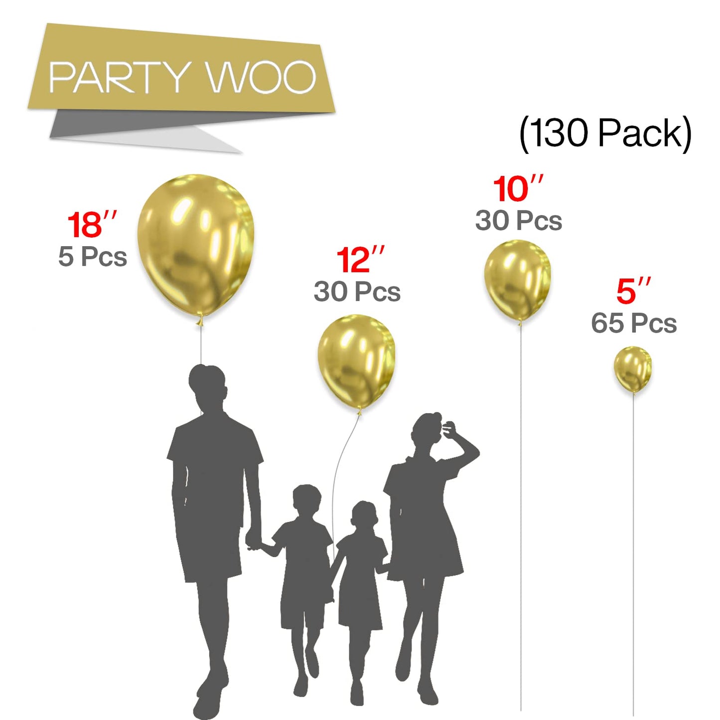 Partywoo Metallic Gold Balloons, 130 Pcs Gold Balloons Different Sizes Pack Of 18 12 10 5 Inch Gold Balloon Arch Kit Balloon Garland For Birthday, Graduation, Wedding Party Decorations, Gold-G101