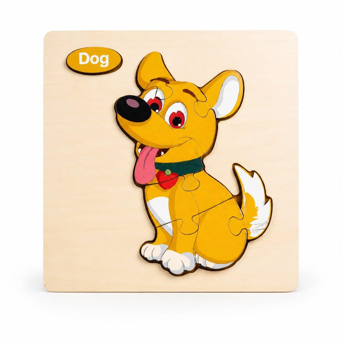 Nubby Dotss Wooden Learning Puzzle For Toddlers, Dog Theme, Natural Wood, Easy Grip Pieces, Fine Motor Skills, Shape Matching To