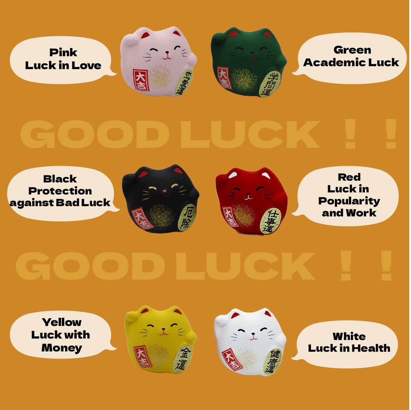 Edoya Maneki Neko Daruma (Set Of 6) Japanese Multicolor Good Luck Cat Figurine Charms Set (2.2X2.2 Inch)