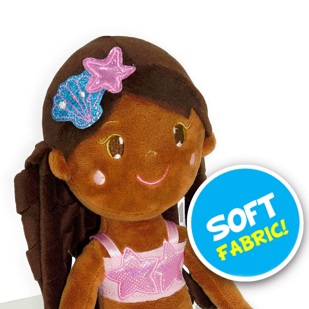 June Garden 15.5" Sparkly Mermaid Layla Plush Doll - Soft Polyester Stuffed Toy for Toddler Girls