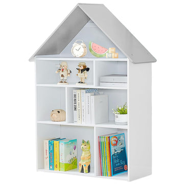 Oukovol Wooden Dollhouse Bookshelf 4-Tier Children'S Bookcase Display Storage Doll House Organizer Furniture For Kids Bedroom Pl