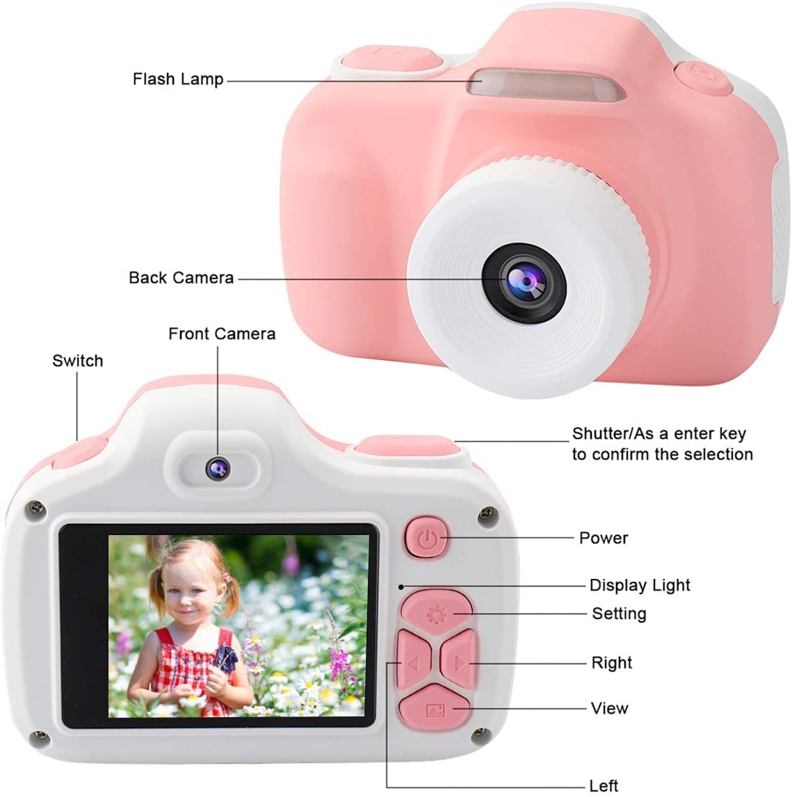 Kids Camera For Girls Age 3-9, Cameras With Flash Toy Gifts For Christmas Birthday, Selfie Video Digital Camera With Cartoon Sti