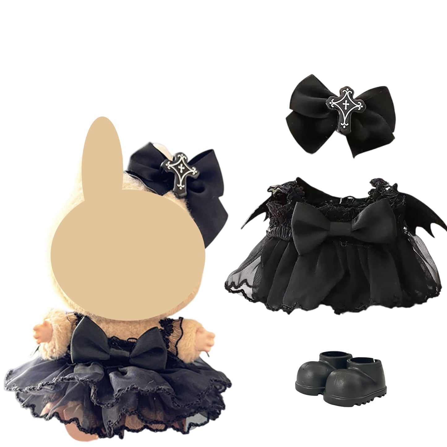 Ezcora Doll Halloween Clothes Set for 17cm Dolls  enhanced Fashion Halloween Black Bat Dress Include Shoes for Doll Accessories
