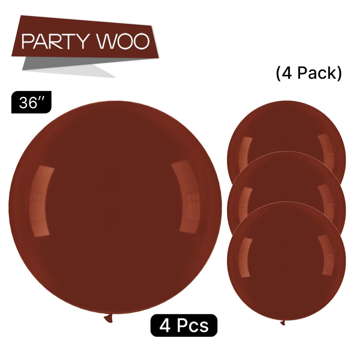 Partywoo Dark Brown Large Balloons, 4 Pcs 36 Inch Boho Brown Balloons, Chocolate Brown Big Balloons, Brown Giant Balloons, Jumbo Balloons For Birthday Party Decorations, Brown-Chocolate Brown-F08