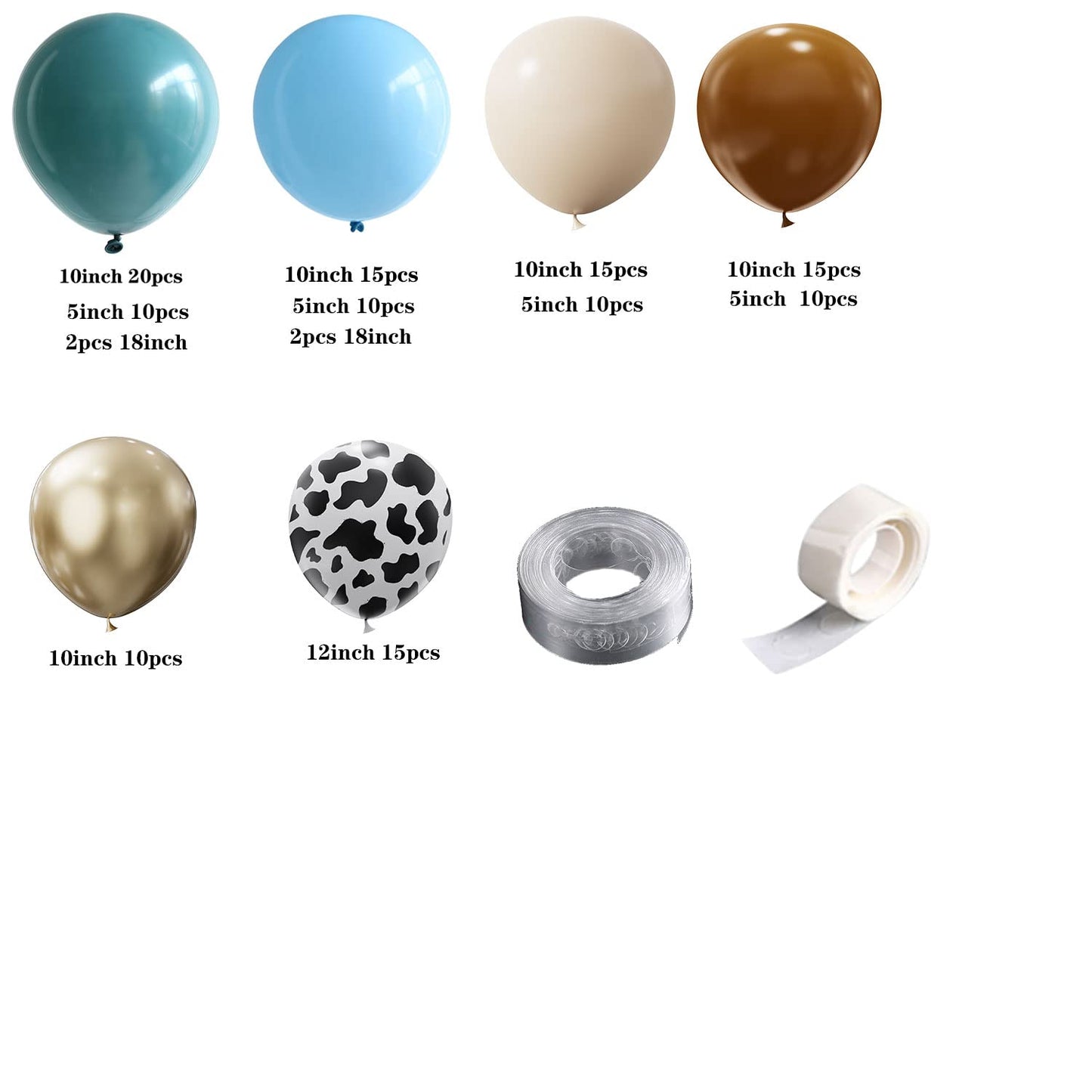Balonar 135Pcs Cow Boy Dusty Blue Balloons Arch Garland Kit With 18/10/5Inch Sand White Coffee Cow Print Farm Animal Gold Balloons For Boy Birthday Party Baby Shower Birthday Supplies (Dusty Blue)