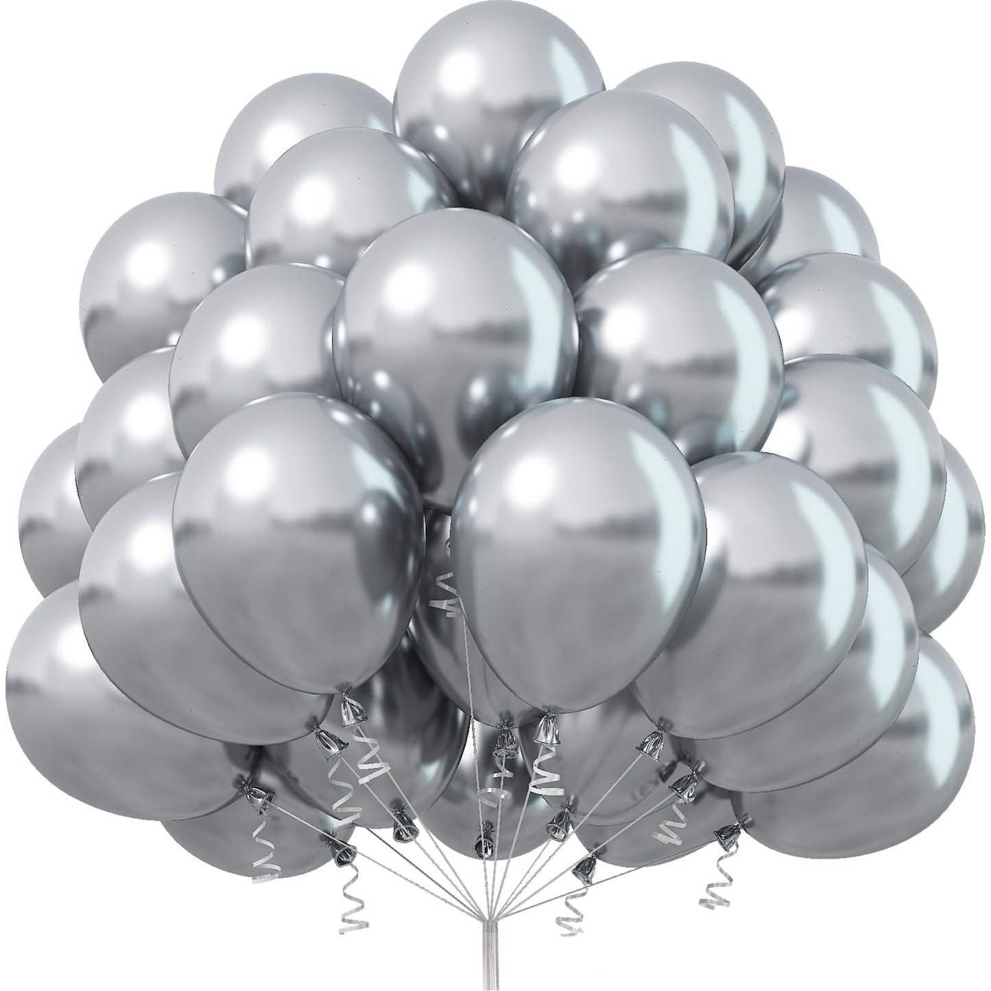 Jobkoo Silver Balloons 12 Inch, 50Pcs Metallic Silver Balloons Chrome Silver Metallic Balloon Silver Shiny Silver Latex Balloons