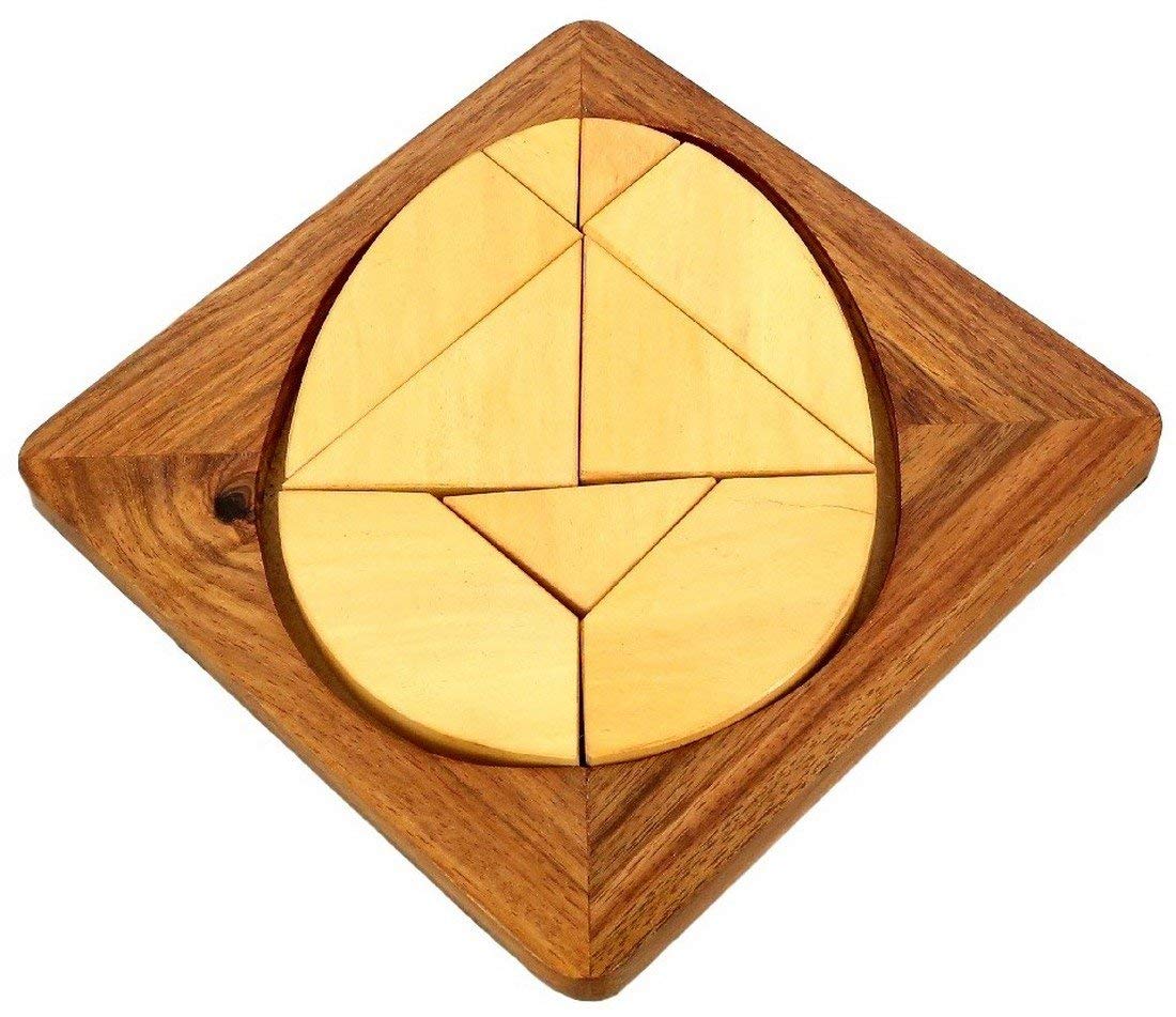 Decor Hub Handmade Wood Egg Tangram Puzzle Games 6 inch, 9 Pieces Best Gifts for Boys 14 Above