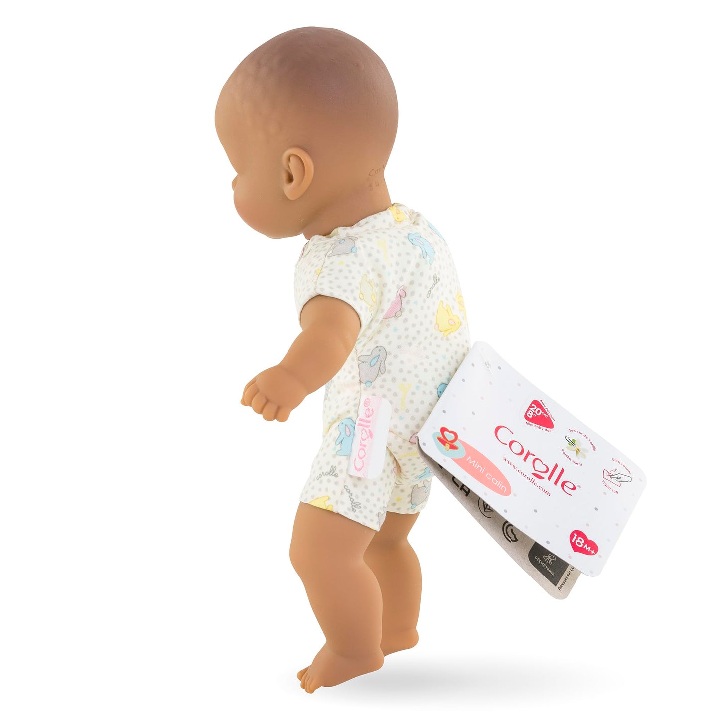 Corolle Mini Calin Bunnies Baby Doll - Small 8'' Soft Body With Brown Eyes And Bunny Pattern Outfit, Vanilla-Scented, Easy To Ho
