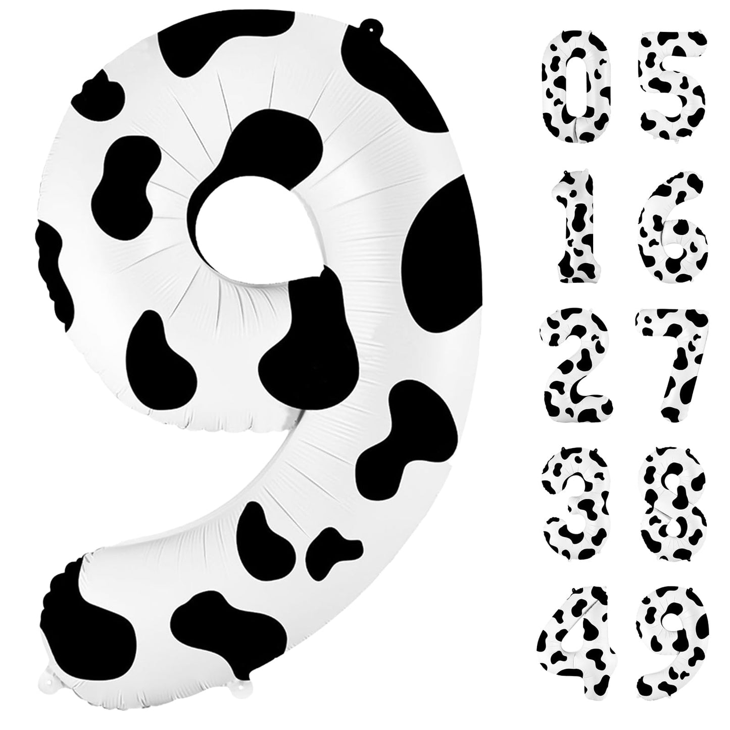 40 Inch Cow Print Balloon, Number 9 Balloons Cow Balloons For 9St Birthday Decoration, Large Cow Number Balloons For Western Par