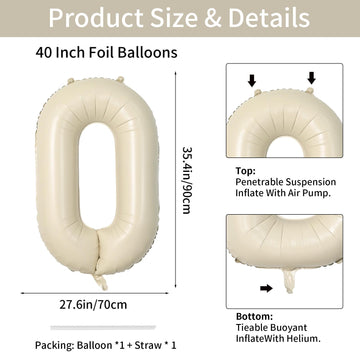 Biapian 40 Inch Letter O Balloons, Giant Cream O Foil Balloon, Big Single Alphabet A-Z Balloons, Beige Large Aluminum O Balloons