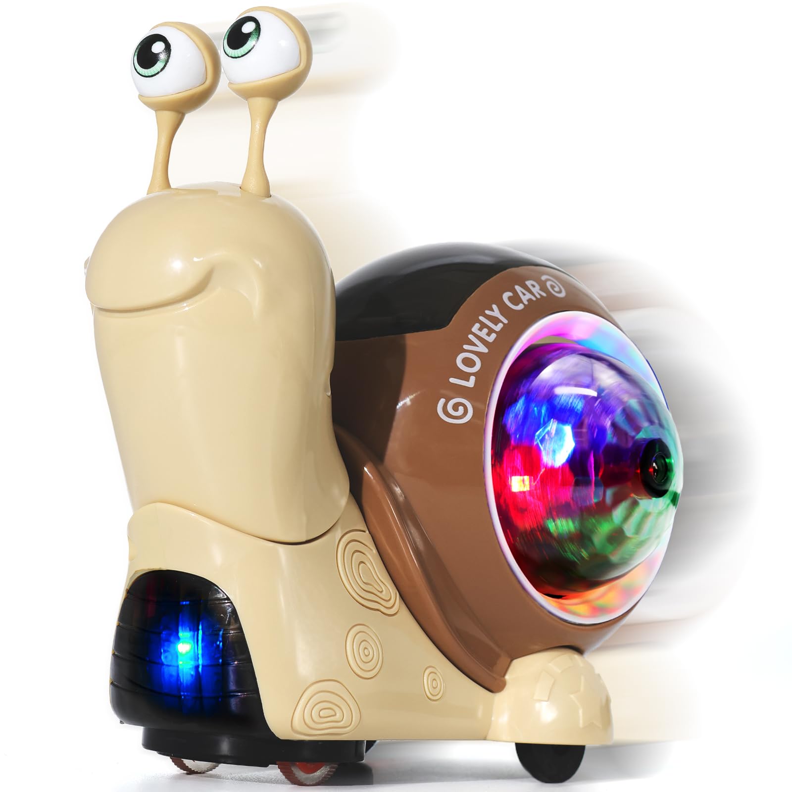 Hunfur Luminous Crawling Snail Toy For Baby Walking Toddler 1-3 4 5 6 Years, Auto Obstacle Avoidance, Projection Light Music Int