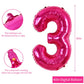 Toniful 40 Inch Hot Pink Large Numbers Balloon 0-9 Birthday Party Decorations,Foil Mylar Big Number 3 Balloon Digital 3 For Birt