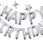 Silver Happy Birthday Balloons Banner, 3D Mylar Foil Letter Birthday Balloons With 6Pcs Star Balloons, Birthday Party Decoration