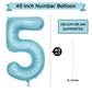 Paticool 40 Inch Blue Number Balloon 5, Large Light Blue Number Foil Mylar Balloons For Birthday Party Celebration Decorations S