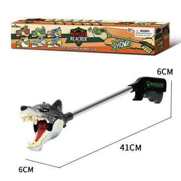 DINOBROS 16'' Wolf Grabber Toy - Interactive Pick-Up Tool for Kids | Animal Robot Hand Reacher Toys | Realistic Wolf Chomper for