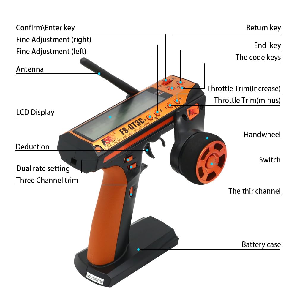 Flysky FS-GT3C RC Transmitter and Receiver FS-GR3E, 2.4GHz Radio Controller for RC Car Boat