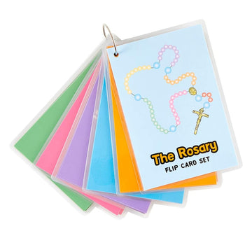 Needzo The Rosary Jumbo Flip Card Set, Catholic Sunday School Learning Supplies, Bible Study Trivia For Family, Set Of 27 Cards