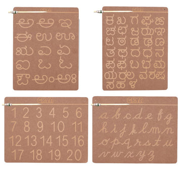CRYA Kannada Educational Tracing Wooden Board for Kids | Handwriting, Counting and Learning Montessori Slates | Reversible Set o