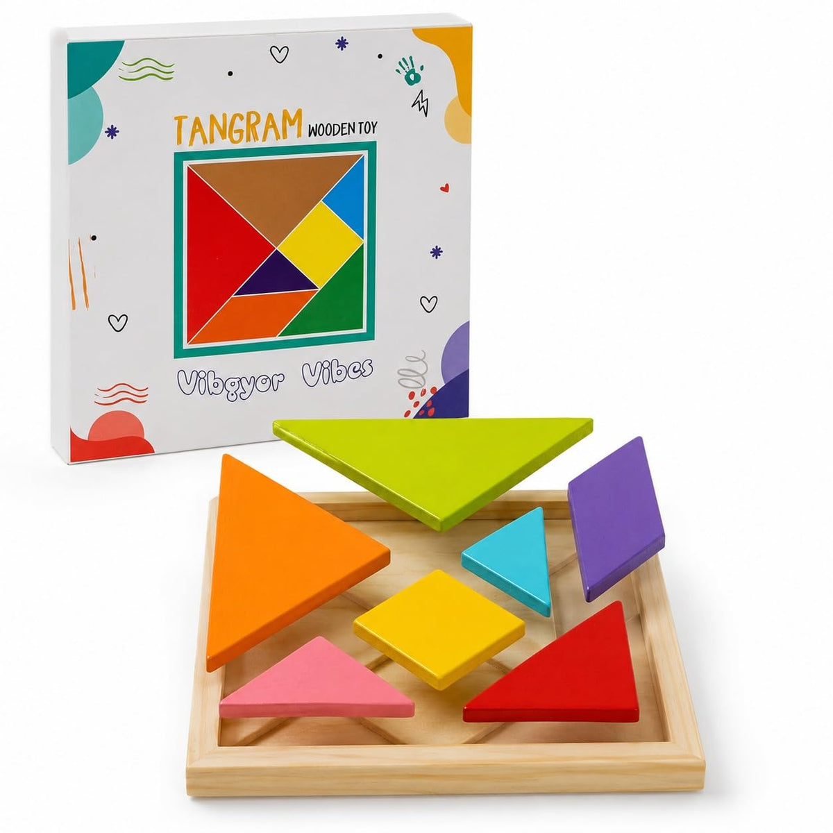 Vibgyor Vibes&Trade; 7 Piece Wooden Tangram Puzzle For Mind Development Of Kids