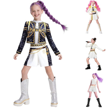 CXFEDHO Demon Costume Cute Hunter Cosplay for Girls - 2025 Pop Singer Party Performance Halloween Outfits Birthday Gift (12#blac