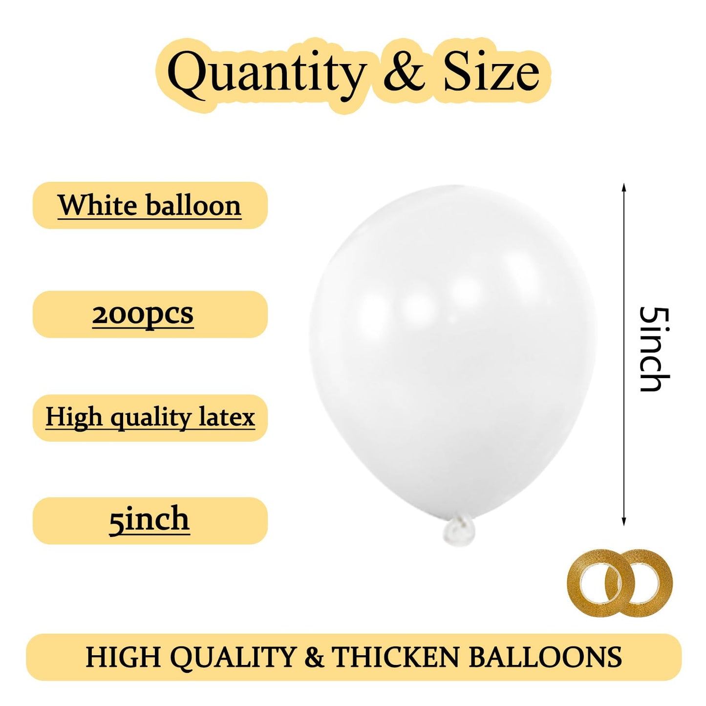 Kawkalsh 200Pcs 5 Inch White Balloons, Small Mini Latex Balloons For Party Birthday Baby Shower Anniversary Festival Arch Garlan