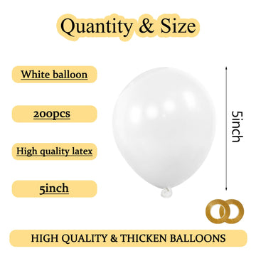 Kawkalsh 200Pcs 5 Inch White Balloons, Small Mini Latex Balloons For Party Birthday Baby Shower Anniversary Festival Arch Garlan