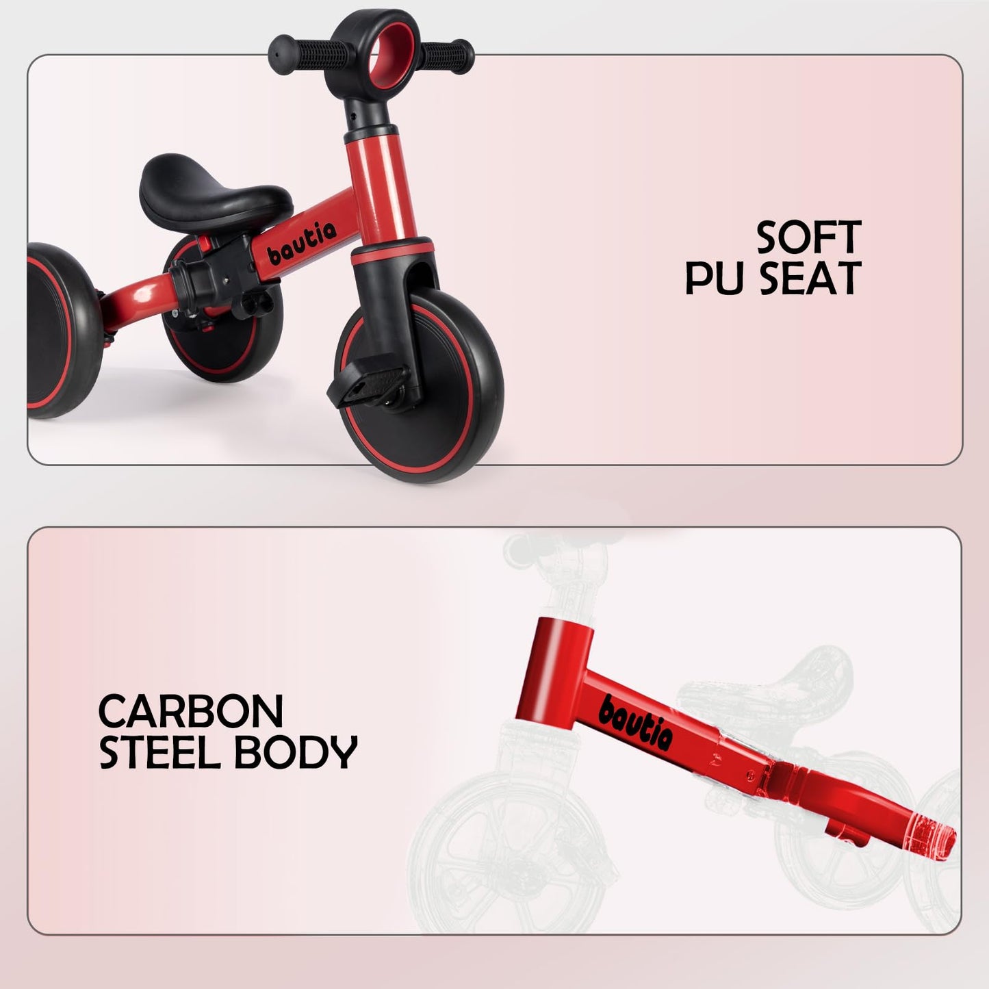 BAUTIA Tricycle for Toddlers 1-3, 4 in 1 Baby Balance Bike 1 2 Year Old Boy Girl Gift, Kids Bicycle Toy with Removable Pedals
