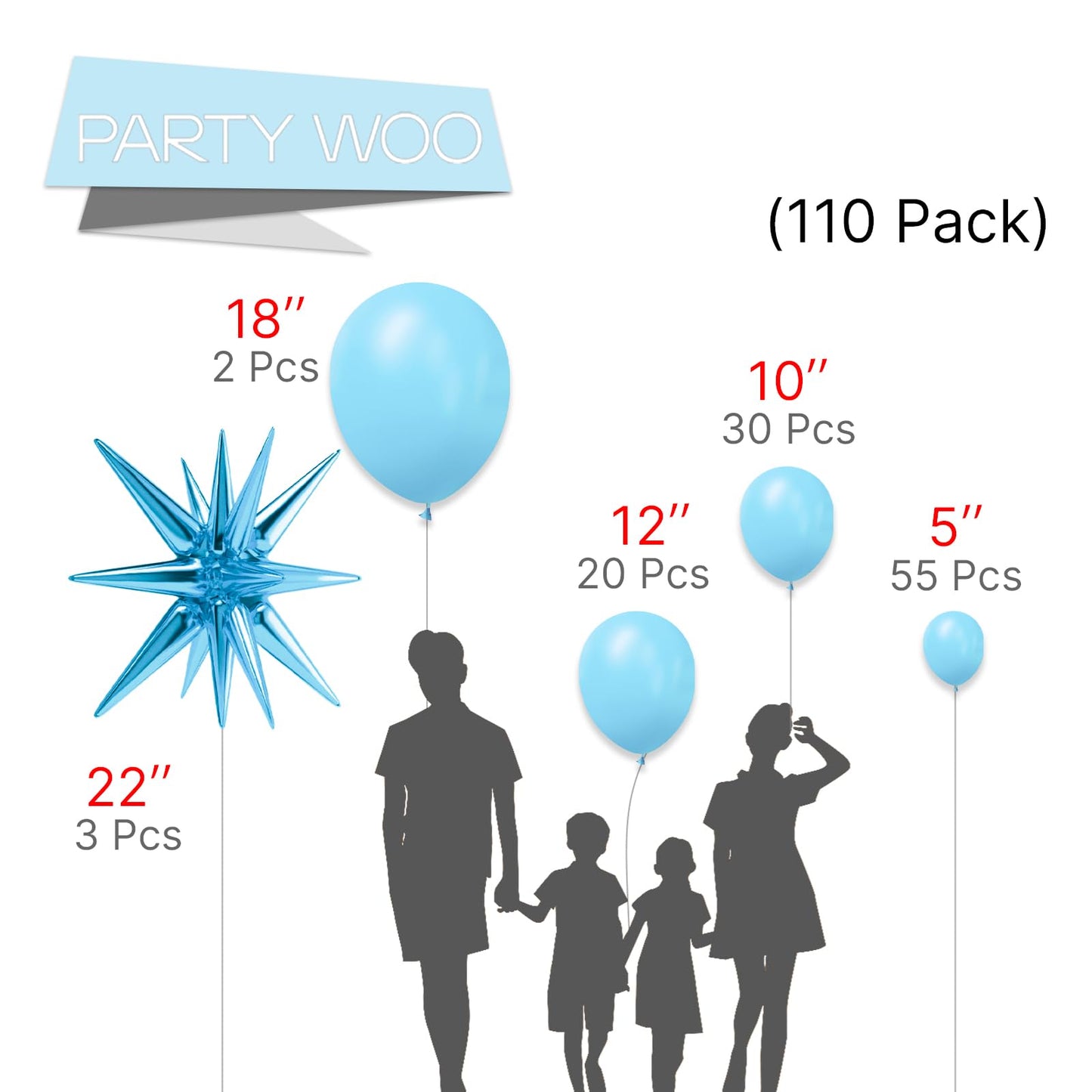 Partywoo Pastel Blue Balloons, 110 Pcs 22 Inch Star Balloons And Pastel Blue Balloons Different Sizes Pack Of 18 Inch 12 Inch 10 Inch 5 Inch For Balloon Garland Or Arch As Birthday Party Decorations
