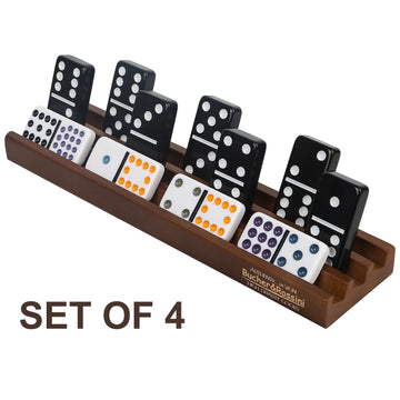 Domino Racks 4Packs - Authored Design Nut Brown Tile Holders For Dominoes Set Mexican Trains Mahjoon Chickenfoot