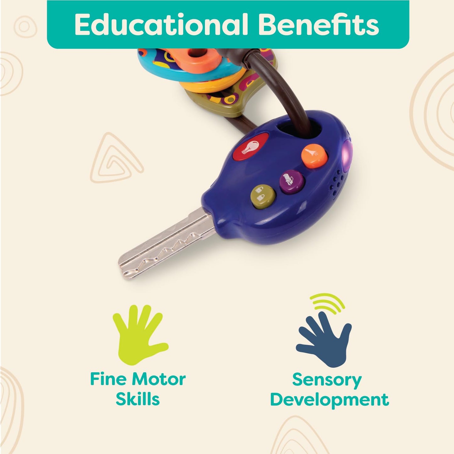 B. toys LucKeys Interactive Toy Car Keys - Blue, Small, Plastic, Model BX1930Z, Lights & Sounds for Babies & Toddlers 10+ Months