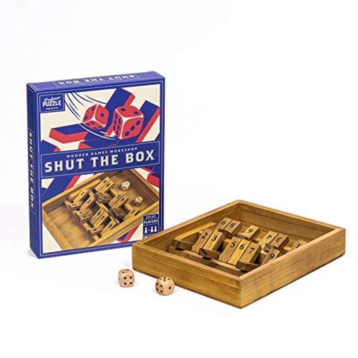 Professor Puzzle Wooden Shut The Box Game for 2 Players - Blue - Traditional Family Board Game - Model WGW5303