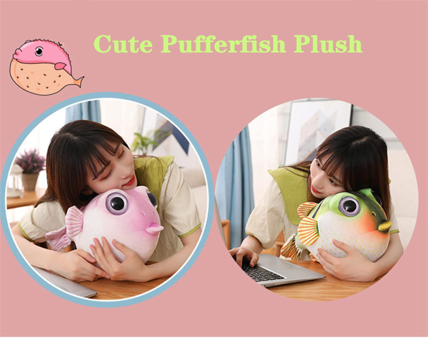 ZHONGXIN MADE Cute Pufferfish Plush - Soft 10inch Pink Stuffed Animal, Polyester, Lifelike Design, Perfect Gift for Kids