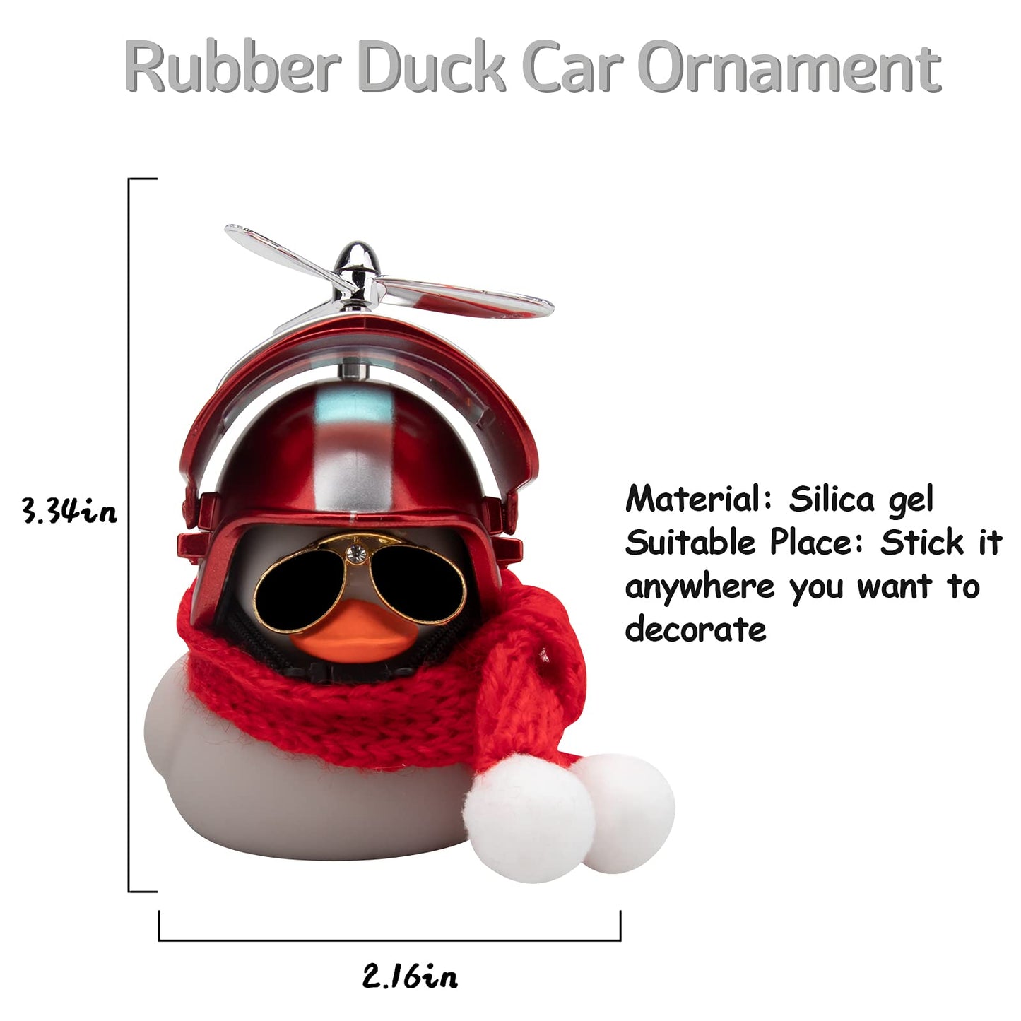 Wonuu Rubber Duck Toy Car Decoration Ornaments Dashboard Decorations Cool Glasses Duck with Propeller Helmet (Grey-Snowflake)