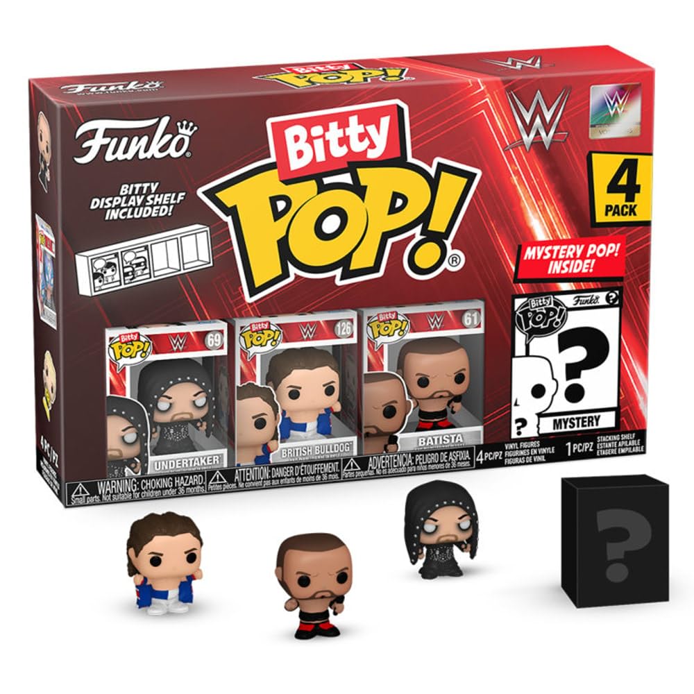 Funko Bitty Pop! Wwe - 4 Pack - The Undertaker, Bitty Pop! British Bulldog, Bitty Pop! Batista, And A Mystery Bitty Pop! Figure And A Surprise Mystery Mini Figure - 0.9 Inch (2.2 Cm)