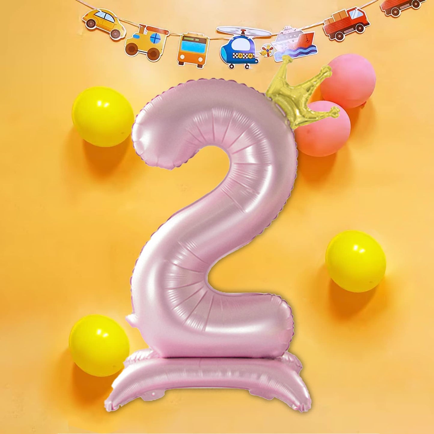 Tellpet Crown Pink Number 2 Balloon With Base For Girls 2Nd Birthday Party Decoration