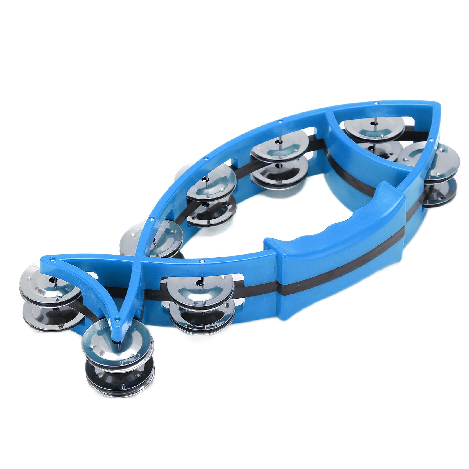Kids Tambourine, Fish Shaped 8 Cymbal Bells Drum Set Tambourines Metal Abs For Party For Gift(Blue)