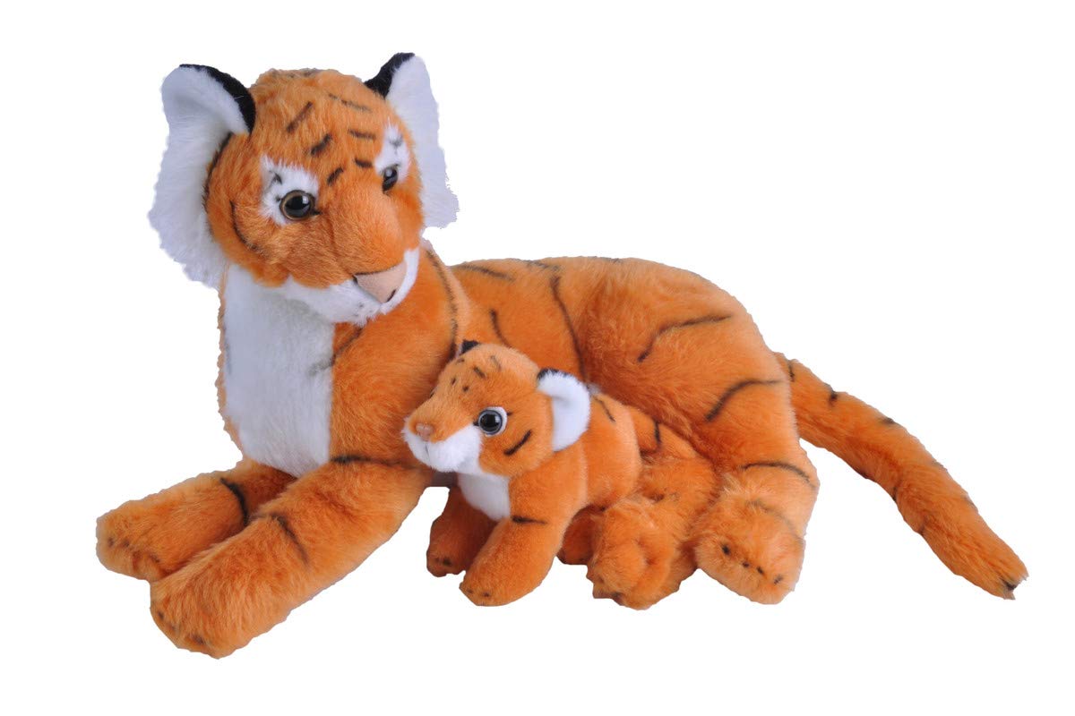 WILD REPUBLIC Mom and Baby Tiger Plush Toy, 11" Stuffed Animal, Polyester, Gift for Kids
