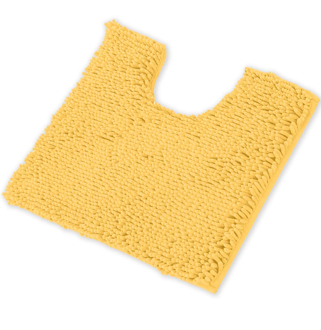 LuxUrux Bath Mat, U-Shaped contoured Rug for Around Toilet, Super Absorbent Shaggy Bath Rug Machine Wash  Dry, Yellow