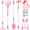 Altdorff Kids Rake And Shovel Set, 29.6'' Kids Gardening Tools Include Long Rake, Leaf Rake, Shovel, Hoe And Mini Garden Hand Tools, Gardening Toy Gift For Girls Age 3+ Years(Pink)