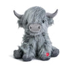 Tonpect Highland Cow Plush Toy - Mooing Sound, 10 inch, Grey Cotton, Model Toys105, Cuddly Farm Gift for Boys and Girls