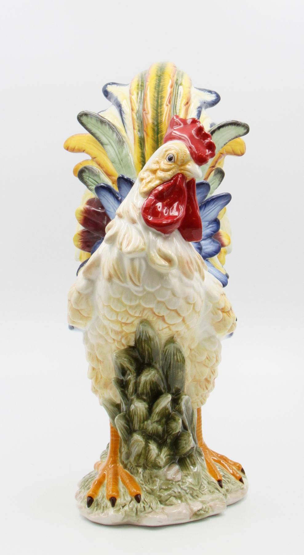 StealStreet SS-CG-31980, 15.75 Inch Porcelain Painted Colorful Rooster Bird Figurine Statue, Blue/Orange