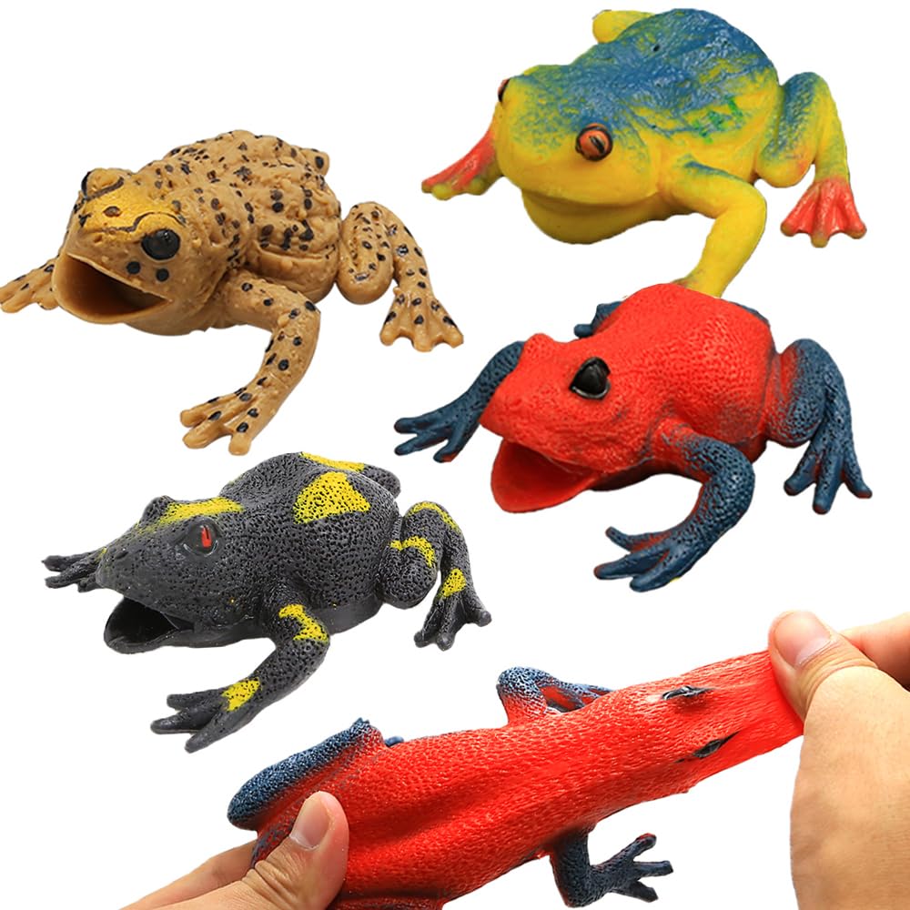 Yeonha Toys 6 Pcs Frog Toy Set - 4.5 Inch Realistic Rubber Frogs, Multicolor, Ideal for Bath Time and Animal Parties